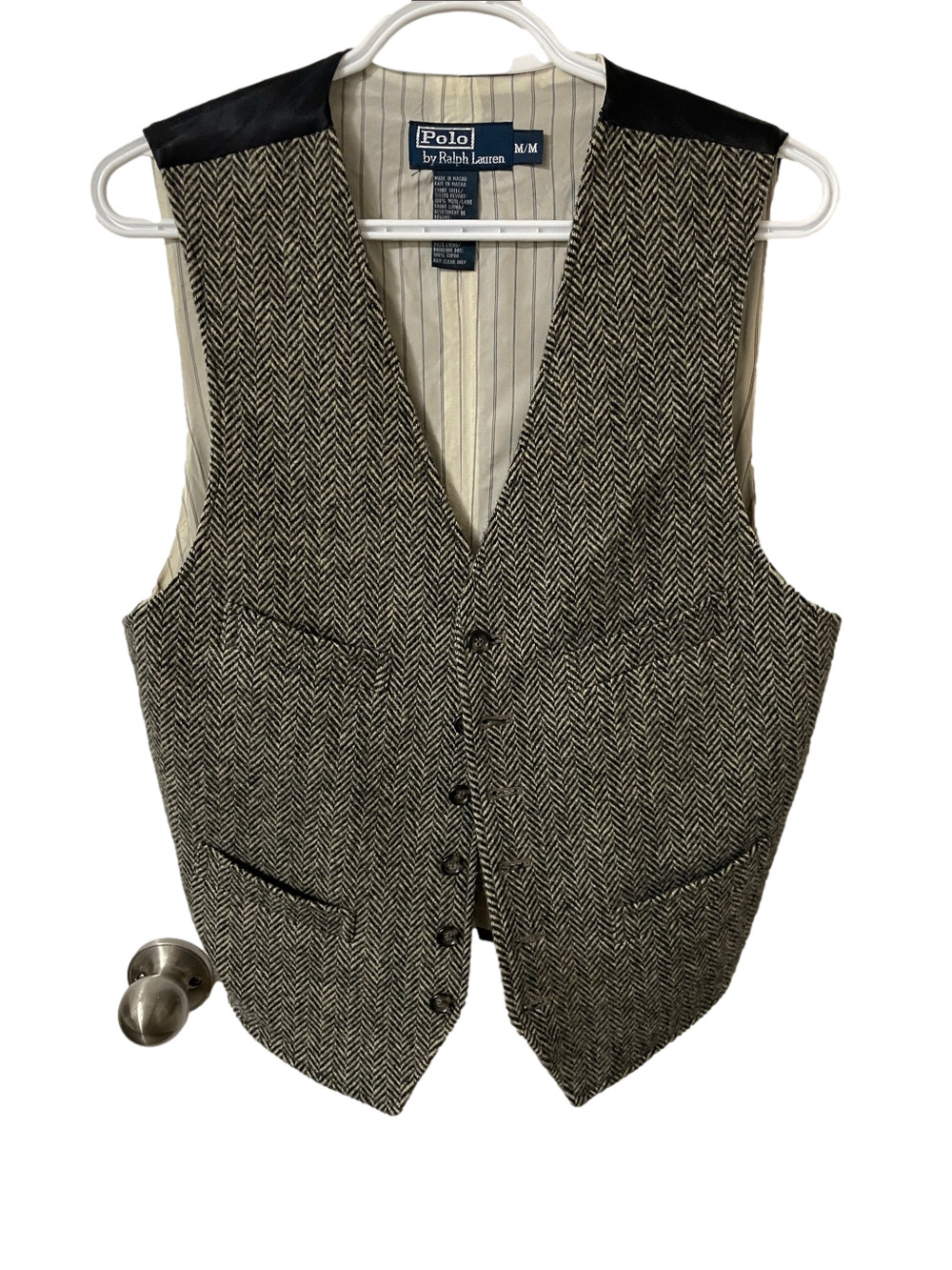 Vintage Polo by Ralph Lauren Black & Grey Herringbone Vest Size Medium